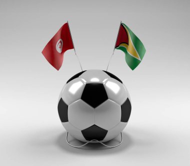 Tunus - Guyana Futbol Bayrakları, Beyaz Arkaplan - 3D Render