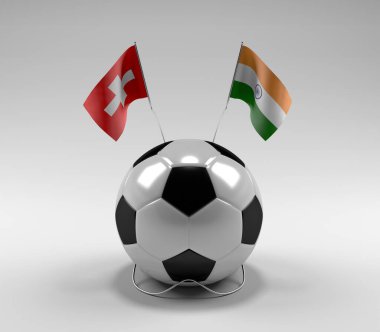 İsviçre - Hindistan Futbol Bayrakları, Beyaz Arkaplan - 3D Render