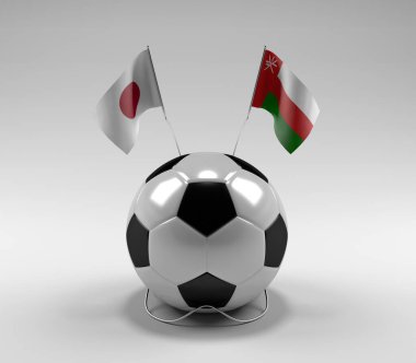 Japonya - Umman Futbol Bayrakları, Beyaz Arkaplan - 3D Render