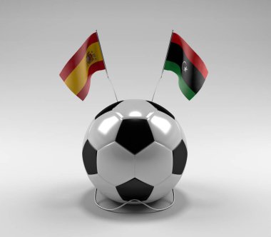 İspanya - Libya Futbol Bayrakları, Beyaz Arkaplan - 3D Hazırlama
