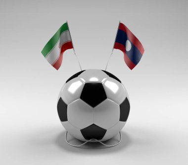 İran - Laos Futbol Bayrakları, Beyaz Arkaplan - 3D Render