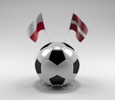 Polonya - Letonya Futbol Bayrakları, Beyaz Arkaplan - 3D Render