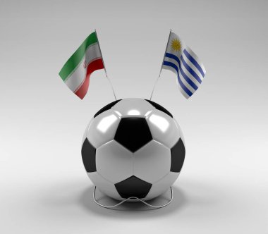 İran - Uruguay Futbol Bayrakları, Beyaz Arkaplan - 3D Render