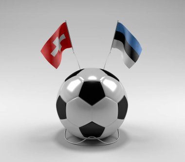 İsviçre - Estonya Futbol Bayrakları, Beyaz Arkaplan - 3D Render