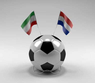 İran - Paraguay Futbol Bayrakları, Beyaz Arkaplan - 3D Render