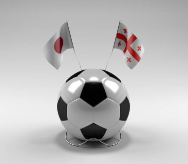 Japonya - Gürcistan Futbol Bayrakları, Beyaz Arkaplan - 3D Render