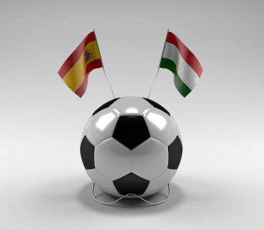 İspanya - Tacikistan Futbol Bayrakları, Beyaz Arkaplan - 3D Render