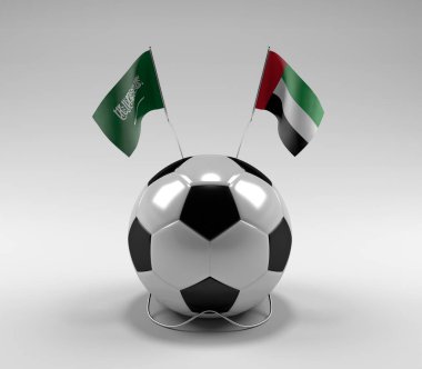 Suudi Arabistan - Birleşik Arap-Emirlikleri Futbol Bayrakları, Beyaz Arkaplan - 3D Render