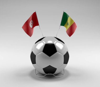 Tunus - Senegal Futbol Bayrakları, Beyaz Arkaplan - 3D Render