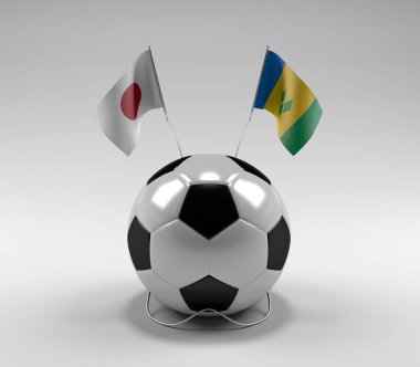Japonya - Saint-Vincent-and the-Grenadines Futbol Bayrakları, Beyaz Arkaplan - 3D Render