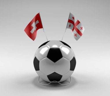 İsviçre - Gürcistan Futbol Bayrakları, Beyaz Arkaplan - 3D Render