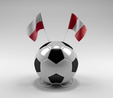 Polonya - Peru Futbol Bayrakları, Beyaz Arkaplan - 3D Render