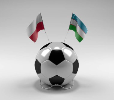Polonya - Özbekistan Futbol Bayrakları, Beyaz Arkaplan - 3D Render