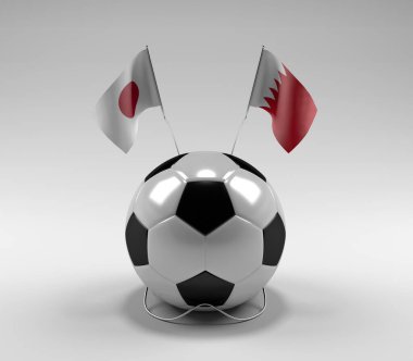 Japonya - Bahreyn Futbol Bayrakları, Beyaz Arkaplan - 3D Render