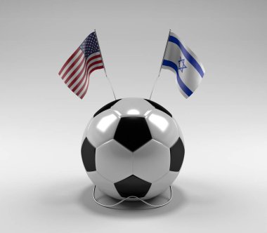 Amerika Birleşik Devletleri - İsrail Futbol Bayrakları, Beyaz Arkaplan - 3D Render