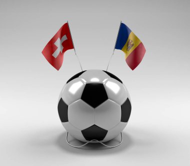 İsviçre - Moldova Futbol Bayrakları, Beyaz Arkaplan - 3D Render