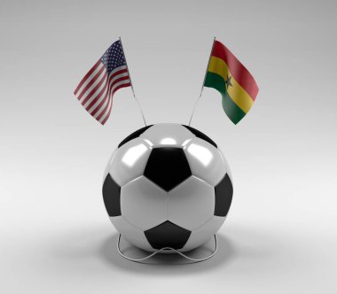 Amerika Birleşik Devletleri - Gana Futbol Bayrakları, Beyaz Arkaplan - 3D Render