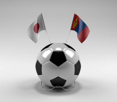 Japonya - Moğolistan Futbol Bayrakları, Beyaz Arkaplan - 3D Render