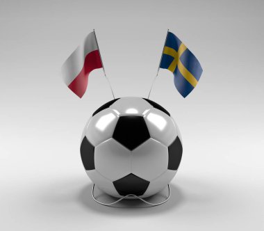 Polonya - İsveç Futbol Bayrakları, Beyaz Arkaplan - 3D Render