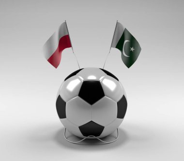 Polonya - Pakistan Futbol Bayrakları, Beyaz Arkaplan - 3D Yapılandırma