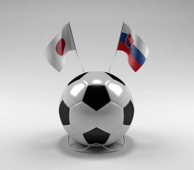 Japonya - Slovakya Futbol Bayrakları, Beyaz Arkaplan - 3D Render