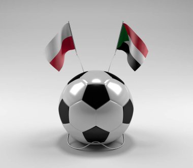 Polonya - Sudan Futbol Bayrakları, Beyaz Arkaplan - 3D Render