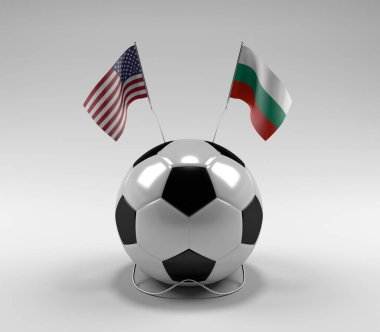 Amerika Birleşik Devletleri - Bulgaristan Futbol Bayrakları, Beyaz Arkaplan - 3D Render