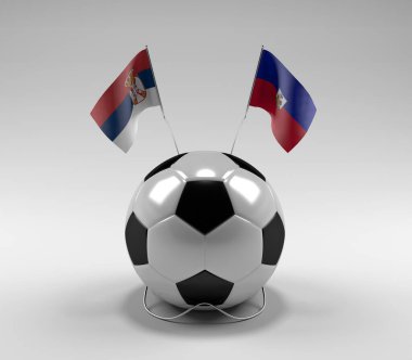 Sırbistan - Haiti Futbol Bayrakları, Beyaz Arkaplan - 3D Hazırlama