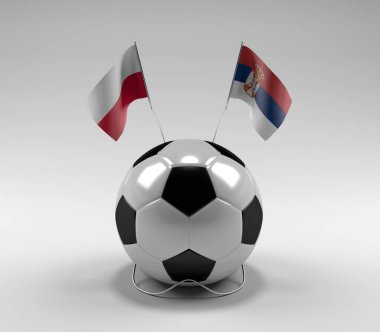 Polonya - Sırbistan Futbol Bayrakları, Beyaz Arkaplan - 3D Hazırlama