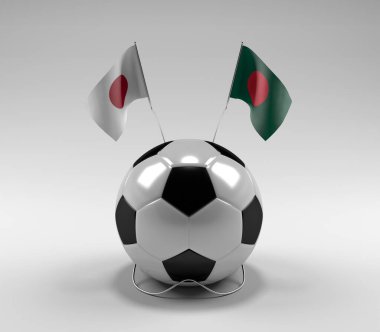 Japonya - Bangladeş Futbol Bayrakları, Beyaz Arkaplan - 3D Render