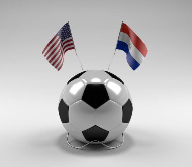 Amerika Birleşik Devletleri - Paraguay Futbol Bayrakları, Beyaz Arkaplan - 3D Render