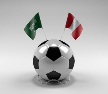Suudi Arabistan - Peru Futbol Bayrakları, Beyaz Arkaplan - 3D Render