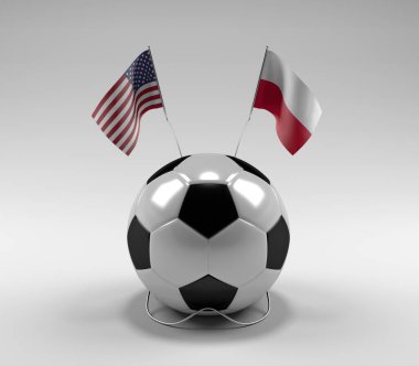 Amerika Birleşik Devletleri - Polonya Futbol Bayrakları, Beyaz Arkaplan - 3D Render
