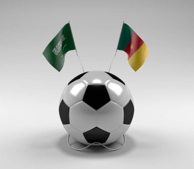 Suudi Arabistan - Kamerun Futbol Bayrakları, Beyaz Arkaplan - 3D Render