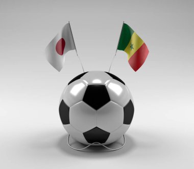 Japonya - Senegal Futbol Bayrakları, Beyaz Arkaplan - 3D Render