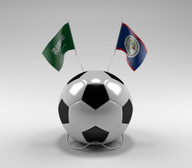 Suudi Arabistan - Belize Futbol Bayrakları, Beyaz Arkaplan - 3D Render