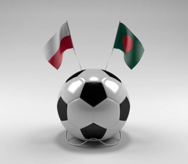 Polonya - Bangladeş Futbol Bayrakları, Beyaz Arkaplan - 3D Render