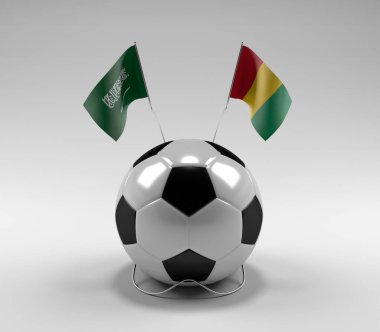 Suudi Arabistan - Gine Futbol Bayrakları, Beyaz Arkaplan - 3D Render