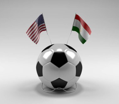 Amerika Birleşik Devletleri - Tacikistan Futbol Bayrakları, Beyaz Arkaplan - 3D Render