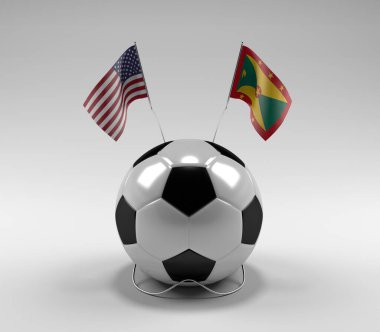 Amerika Birleşik Devletleri - Grenada Futbol Bayrakları, Beyaz Arkaplan - 3D Yapılandırma