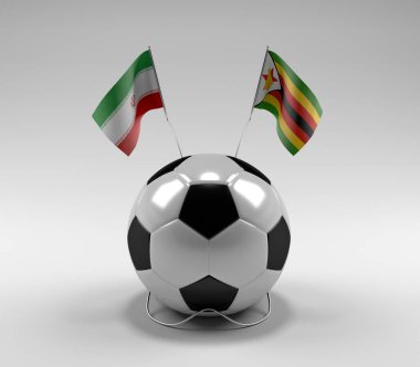 İran - Zimbabve Futbol Bayrakları, Beyaz Arkaplan - 3D Render