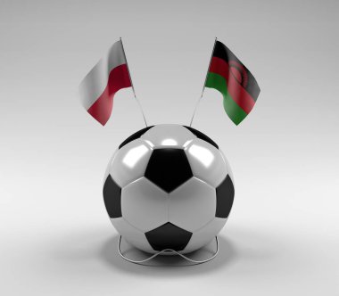 Polonya - Malavi Futbol Bayrakları, Beyaz Arkaplan - 3D Render