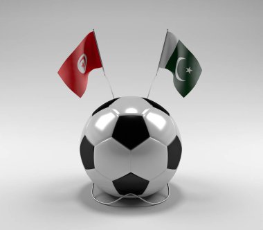 Tunus - Pakistan Futbol Bayrakları, Beyaz Arkaplan - 3D Render
