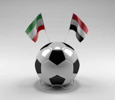İran - Yemen Futbol Bayrakları, Beyaz Arkaplan - 3D Yapılandırma
