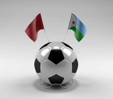 Fas - Cibuti Futbol Bayrakları, Beyaz Arkaplan - 3D Render