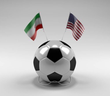 İran - Amerika Birleşik Devletleri Futbol Bayrakları, Beyaz Arkaplan - 3D Yapılandırma
