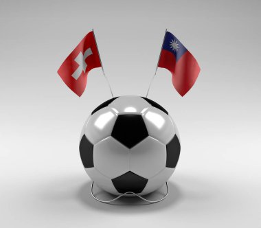 İsviçre - Tayvan Futbol Bayrakları, Beyaz Arkaplan - 3D Render