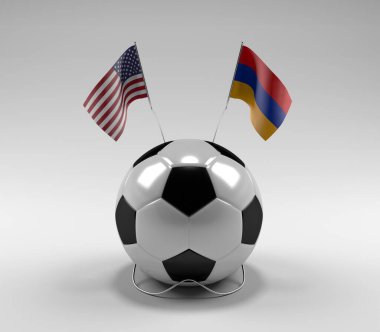 Amerika Birleşik Devletleri - Ermenistan Futbol Bayrakları, Beyaz Arkaplan - 3D Render
