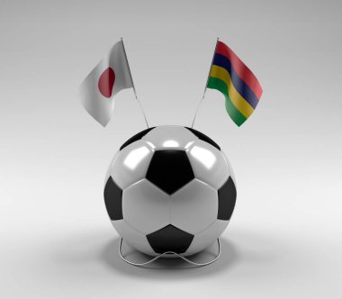 Japonya - Mauritius Futbol Bayrakları, Beyaz Arkaplan - 3D Render