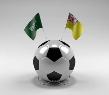 Suudi Arabistan - Niue Futbol Bayrakları, Beyaz Arkaplan - 3D Render